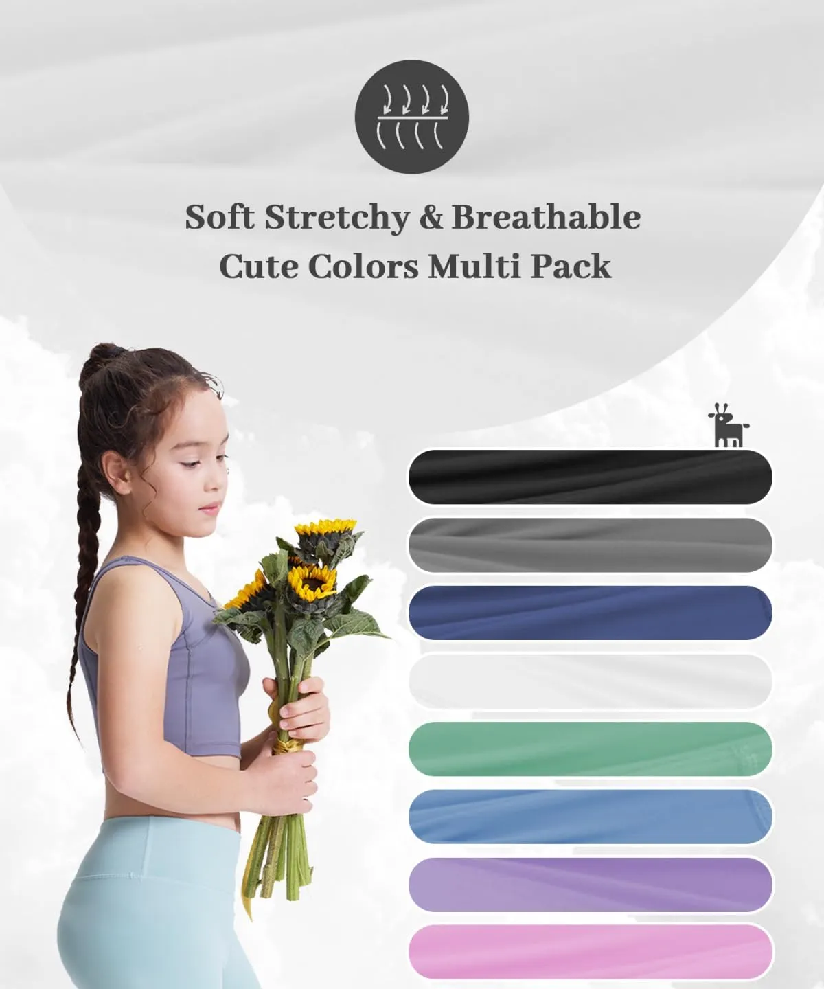 3 Pack Girls Athletic Ankle Length Black Leggings, White Yoga Pants for Kids
