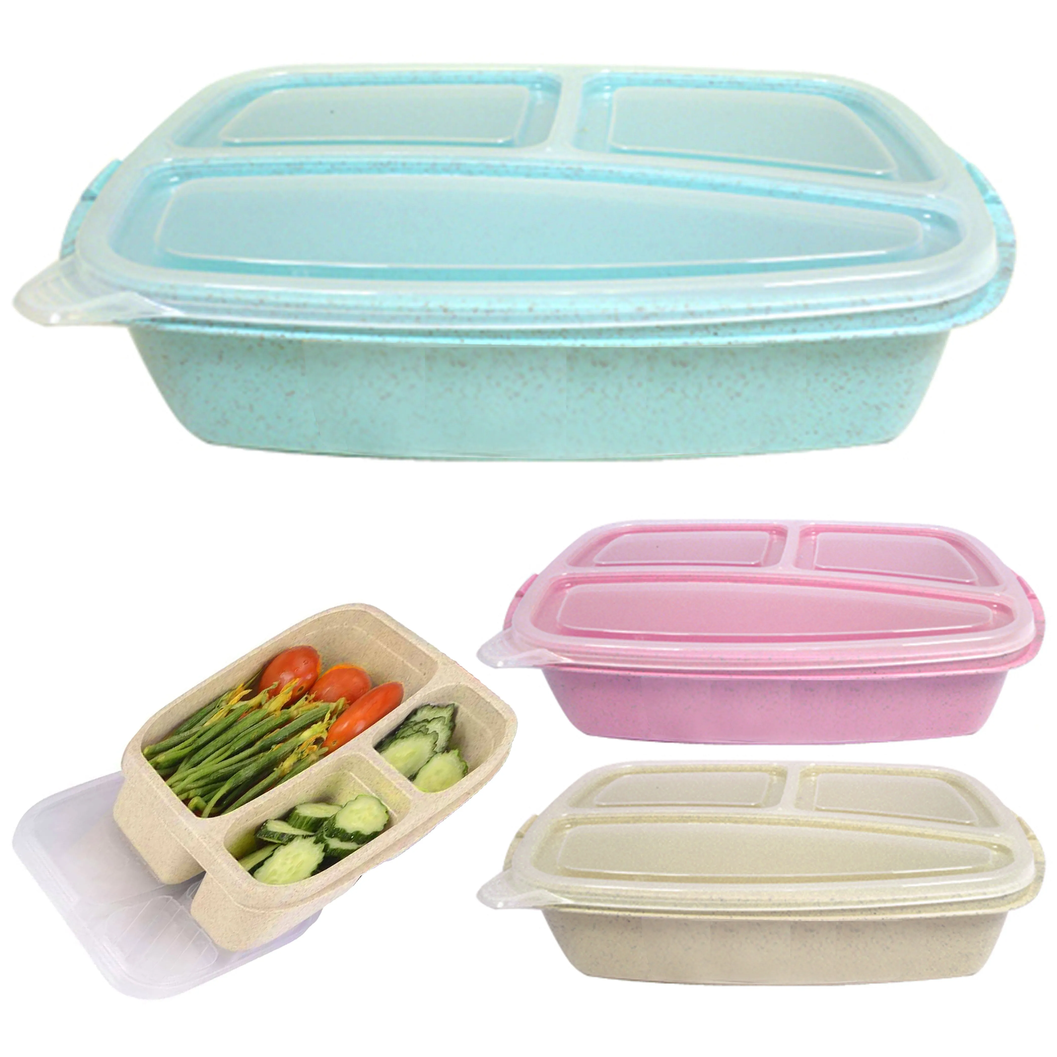 6 Large 3 Compartment Food Storage Containers Heavy Duty Divided BPA Free W/ Lid