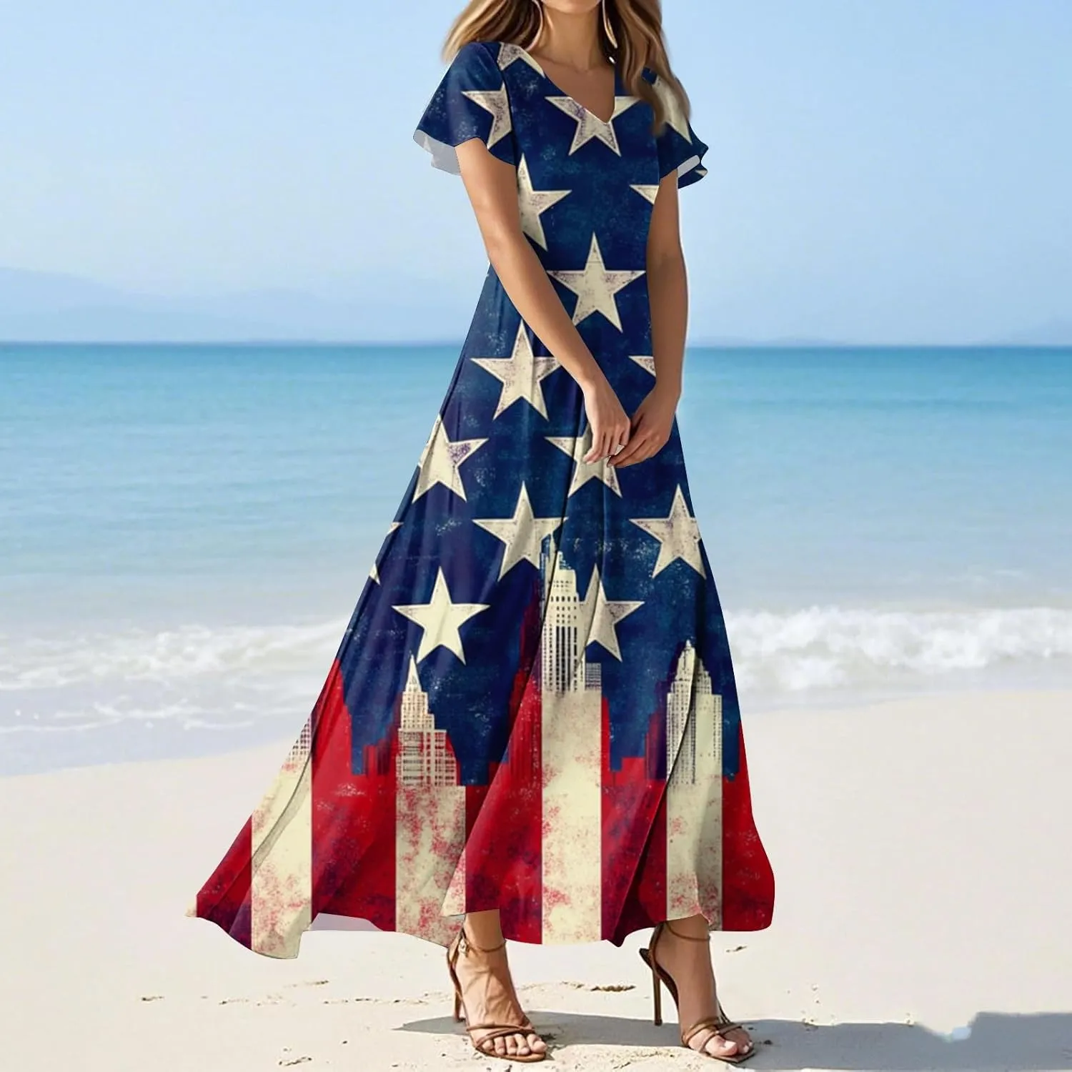 ADHOWBEW 4th of July Dress Women 2025 Holiday Plus Size Graphic USA Sexy Patriotic Independence Day Dresses