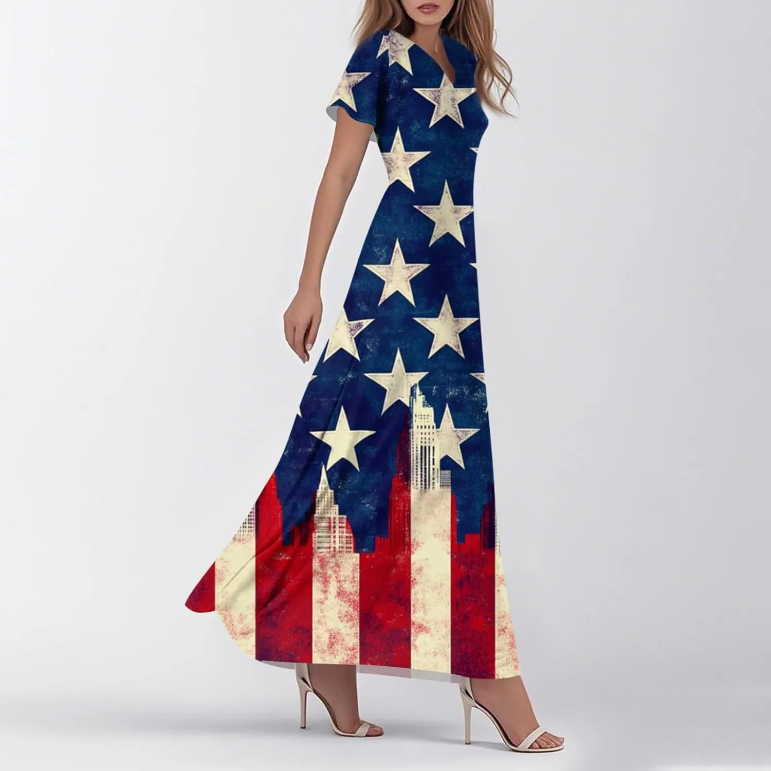 ADHOWBEW 4th of July Dress Women 2025 Holiday Plus Size Graphic USA Sexy Patriotic Independence Day Dresses