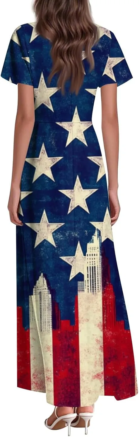 ADHOWBEW 4th of July Dress Women 2025 Holiday Plus Size Graphic USA Sexy Patriotic Independence Day Dresses