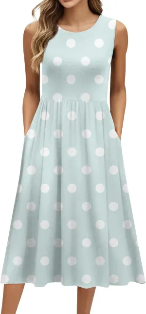 ADHOWBEW Dresses for Women 2025 Round Neck Flowy Casual Plus Size Sexy Vacation Sleeveless Long Dresses