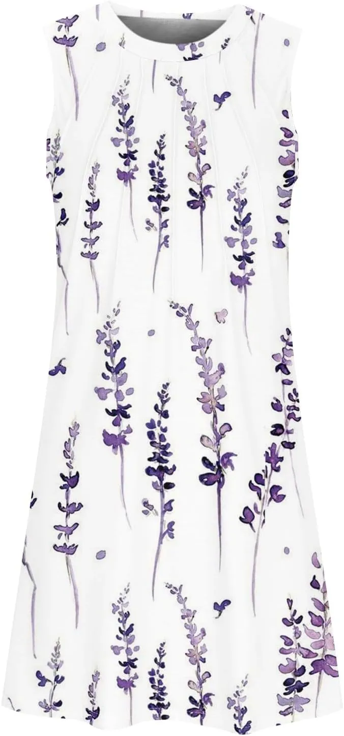 ADHOWBEW Summer Dresses for Women 2025 Casual Round Neck Plus Size Flowy Sexy Vacation Sleeveless Dresses