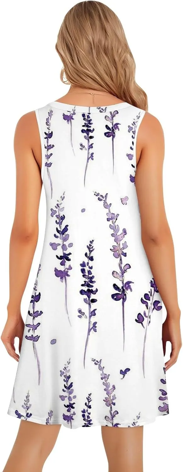 ADHOWBEW Summer Dresses for Women 2025 Casual Round Neck Plus Size Flowy Sexy Vacation Sleeveless Dresses