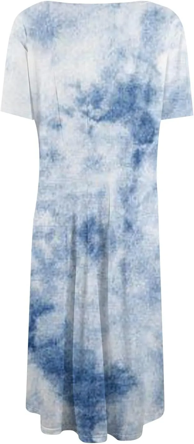 ADHOWBEW Summer Dresses for Women 2025 Vacation Cute Casual Trendy Sexy Loose Fit Beach O Neck Short Sleeve Dresses