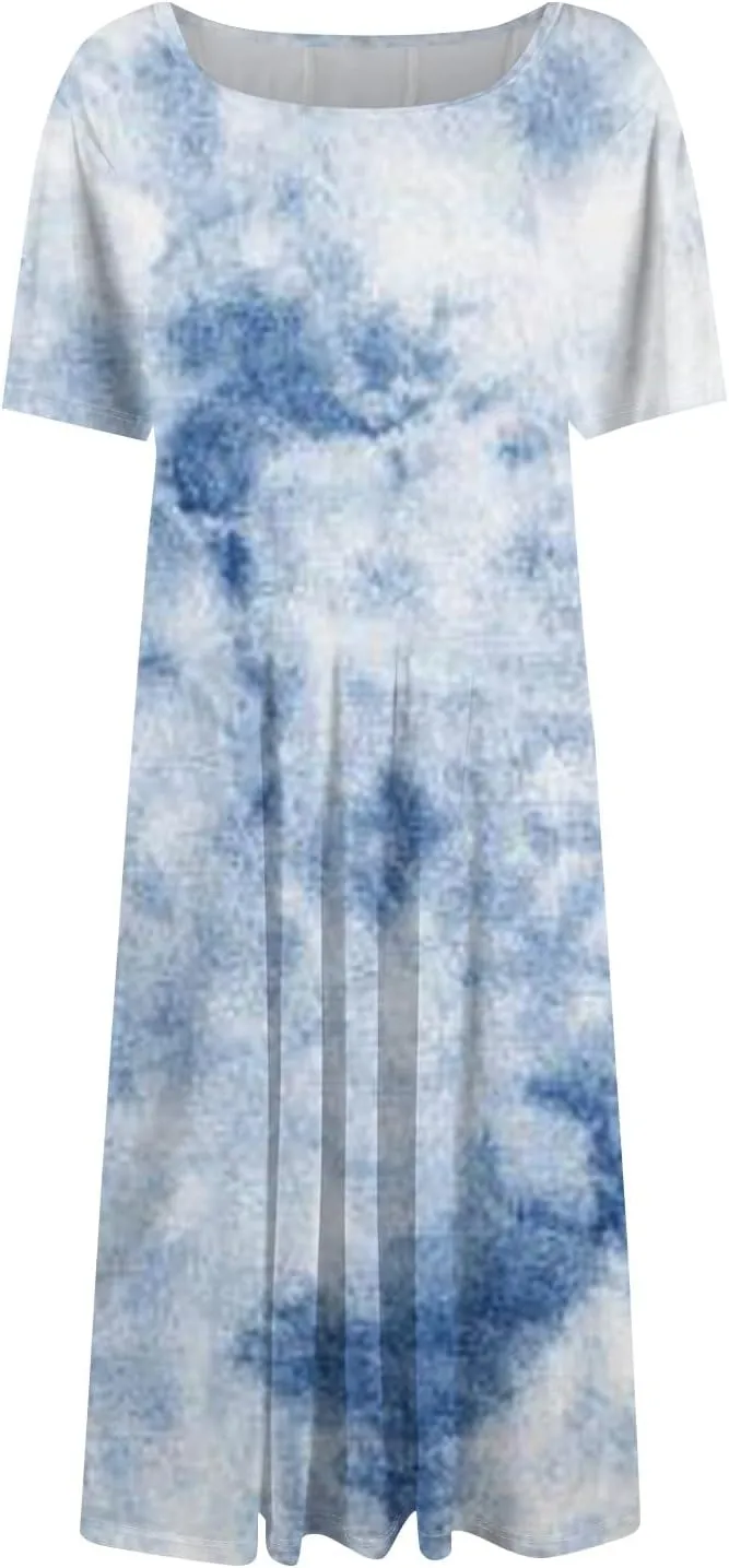 ADHOWBEW Summer Dresses for Women 2025 Vacation Cute Casual Trendy Sexy Loose Fit Beach O Neck Short Sleeve Dresses