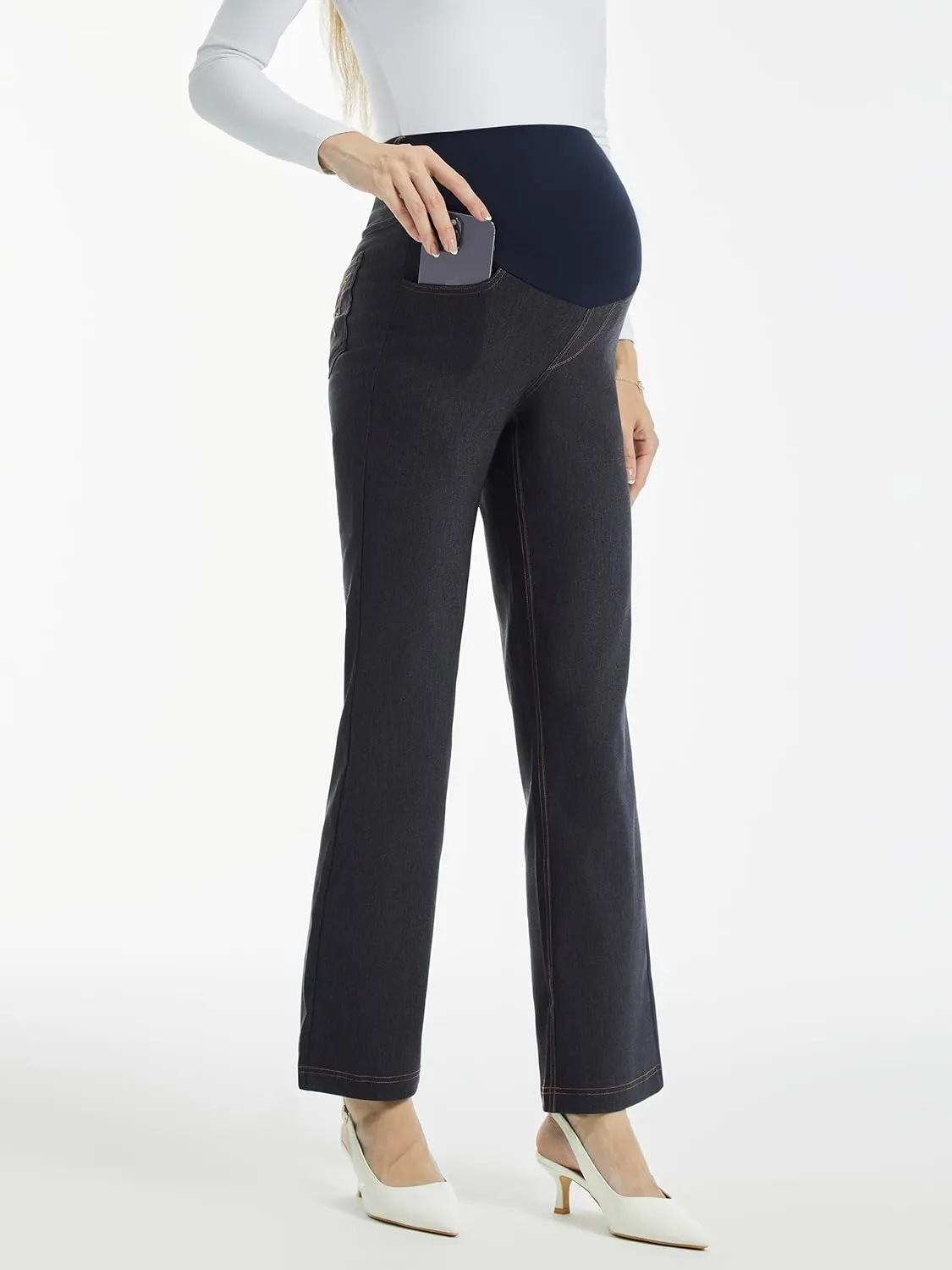 AFITNE Women's Stretch Maternity Jeans Over The Belly Straight Leg Pregnancy Pants with Denim Like Material