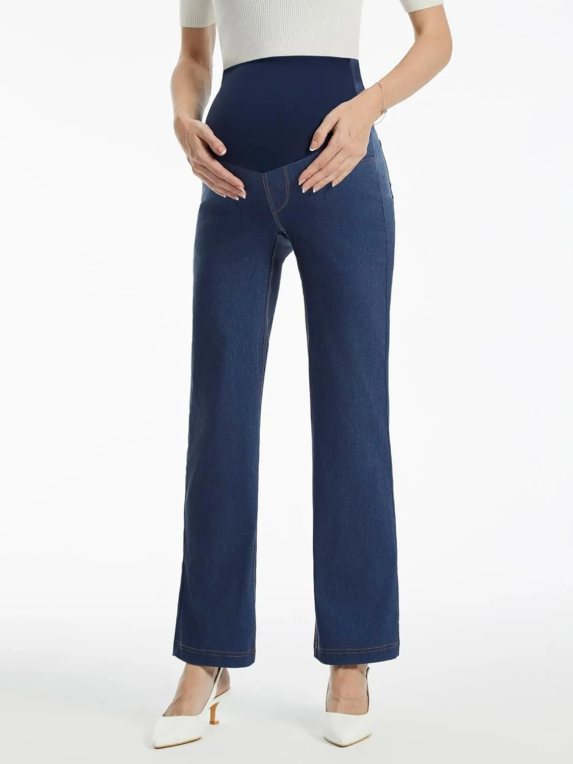 AFITNE Women's Stretch Maternity Jeans Over The Belly Straight Leg Pregnancy Pants with Denim Like Material