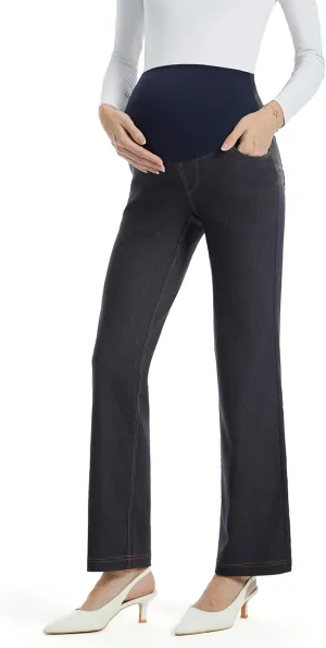 AFITNE Women's Stretch Maternity Jeans Over The Belly Straight Leg Pregnancy Pants with Denim Like Material
