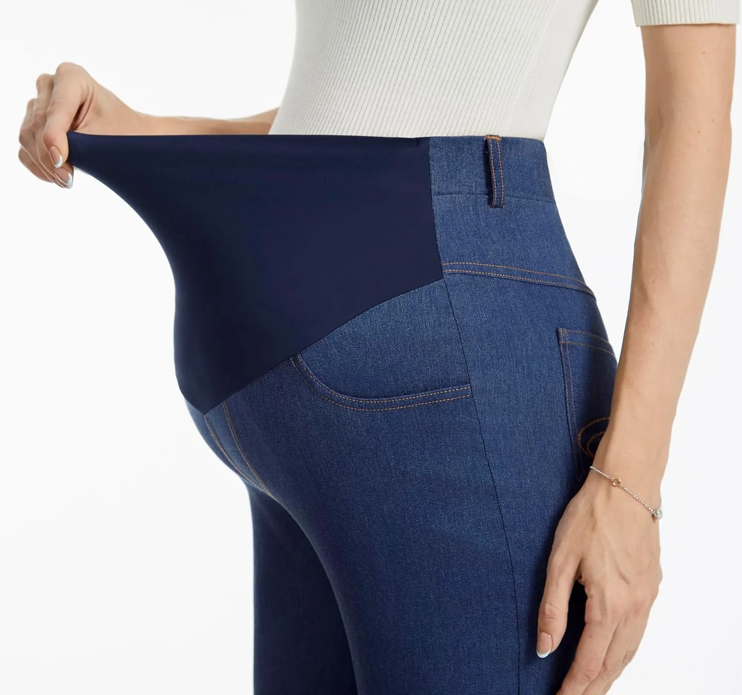 AFITNE Women's Stretch Maternity Jeans Over The Belly Straight Leg Pregnancy Pants with Denim Like Material