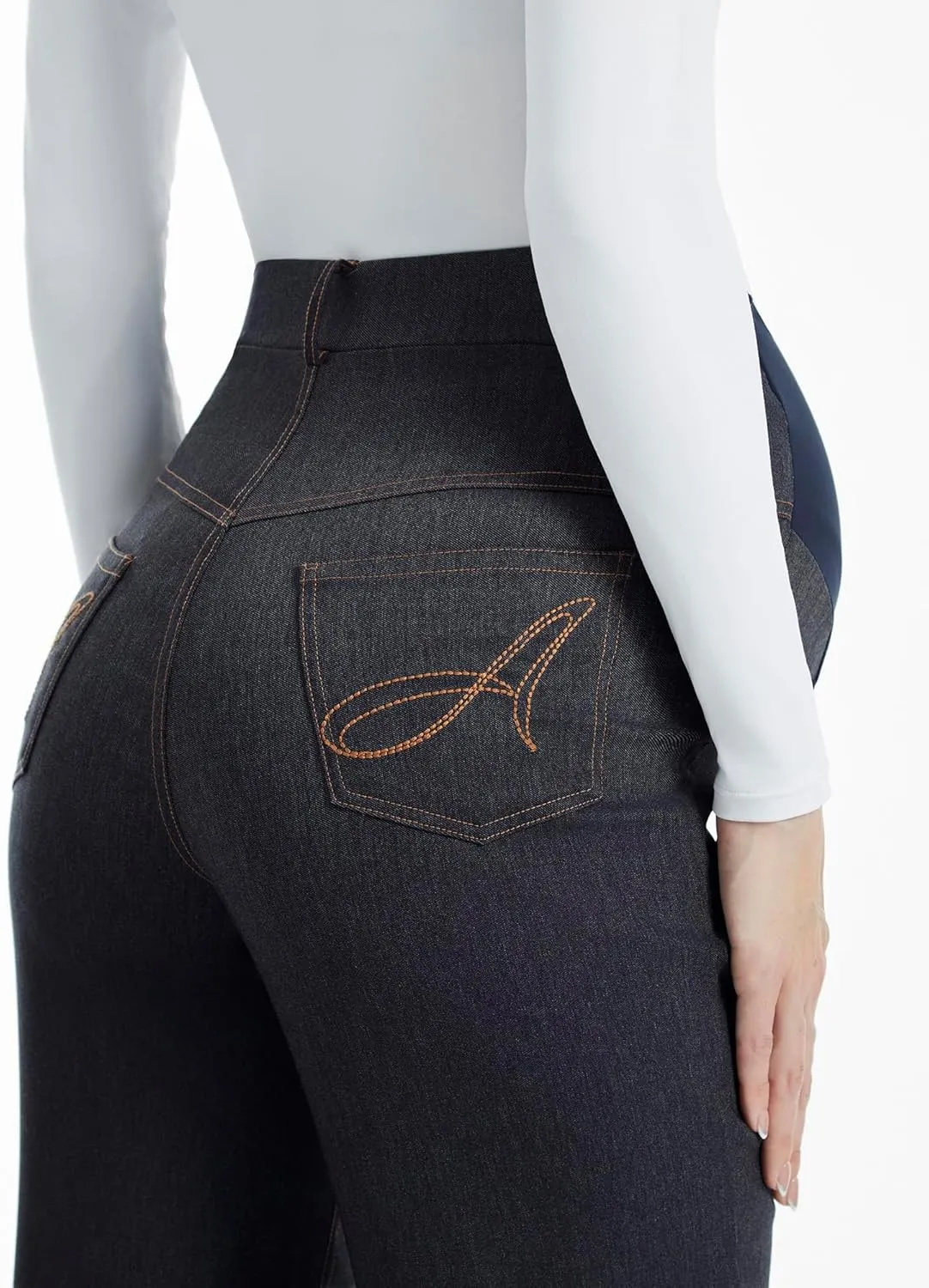 AFITNE Women's Stretch Maternity Jeans Over The Belly Straight Leg Pregnancy Pants with Denim Like Material