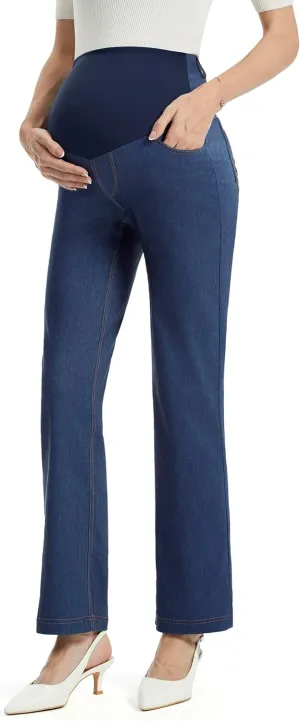 AFITNE Women's Stretch Maternity Jeans Over The Belly Straight Leg Pregnancy Pants with Denim Like Material