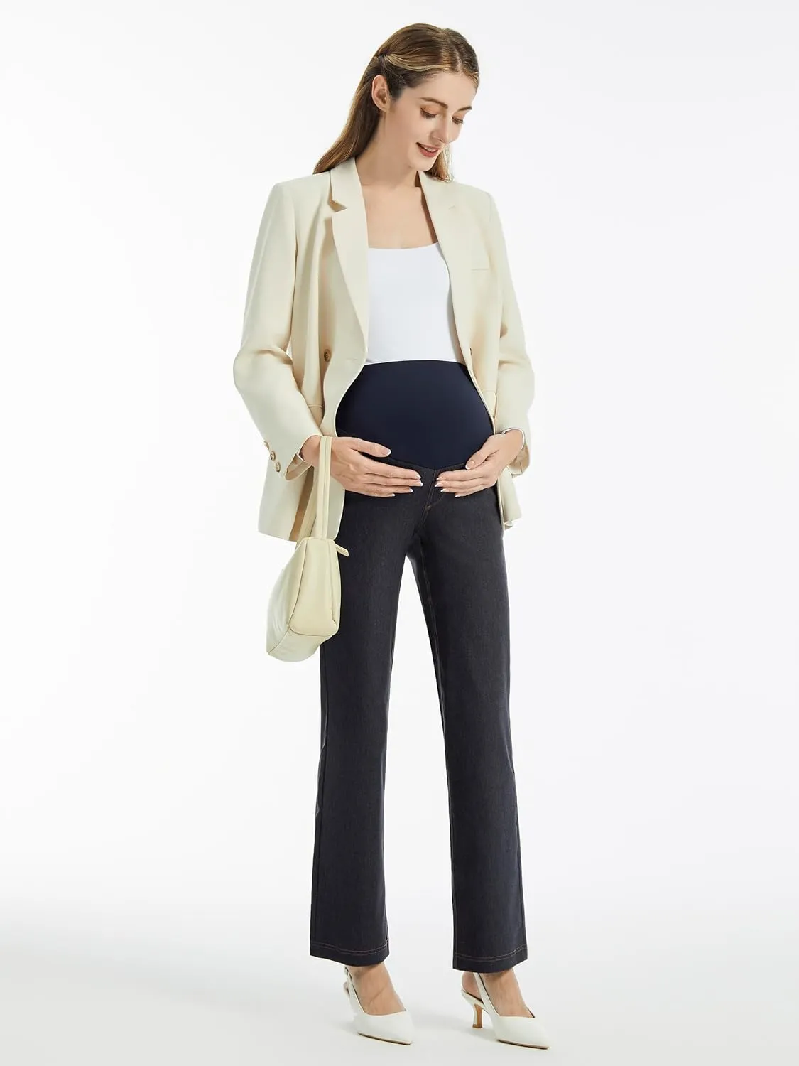 AFITNE Women's Stretch Maternity Jeans Over The Belly Straight Leg Pregnancy Pants with Denim Like Material