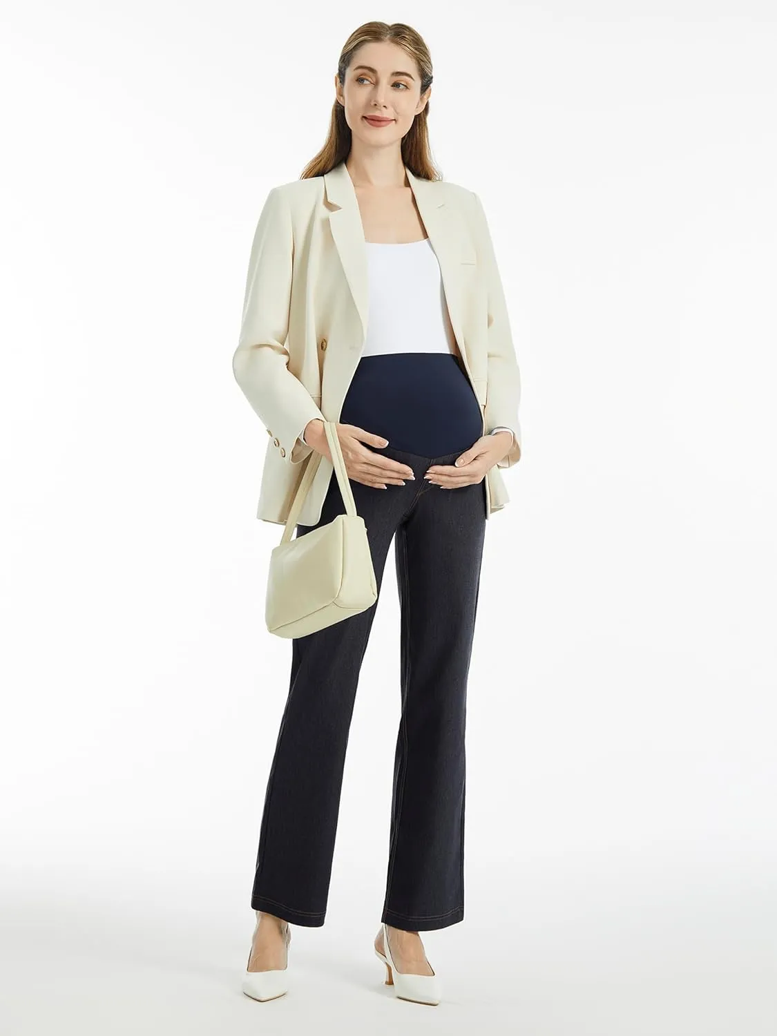 AFITNE Women's Stretch Maternity Jeans Over The Belly Straight Leg Pregnancy Pants with Denim Like Material