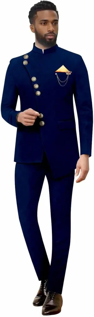 African Suits for Men Slim Fit Single Breasted Brooch Blazer and Pants Set Formal Suit Dashiki Outfits