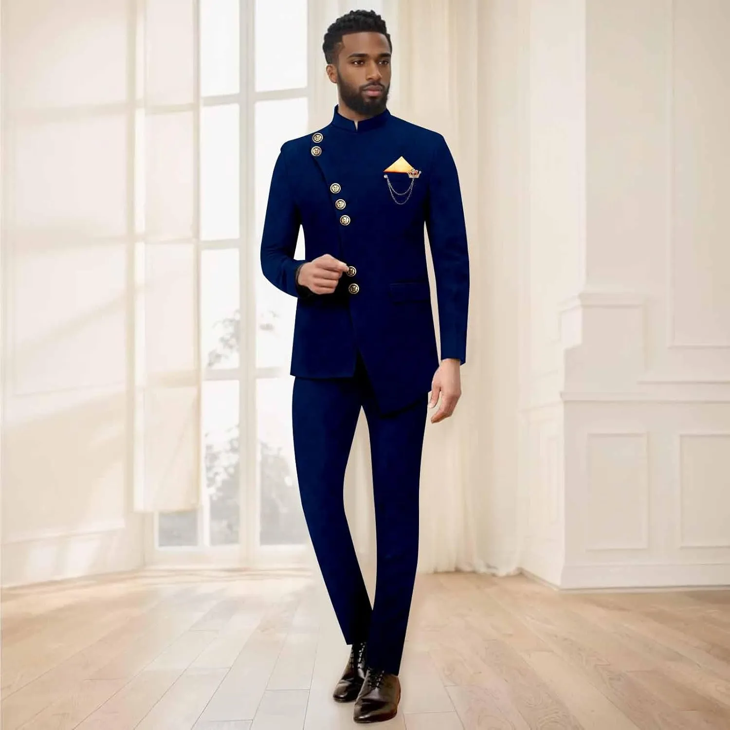 African Suits for Men Slim Fit Single Breasted Brooch Blazer and Pants Set Formal Suit Dashiki Outfits