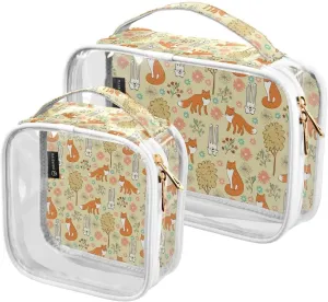 Animal Yellow Pattern 2 Pack Clear Toiletry Bag Women Men, Portable Waterproof Clear Pouch, Cosmetic Bag with Double Zippers Large Opening Traveling with Handle for Bathroom Traveling Vacation Organiz