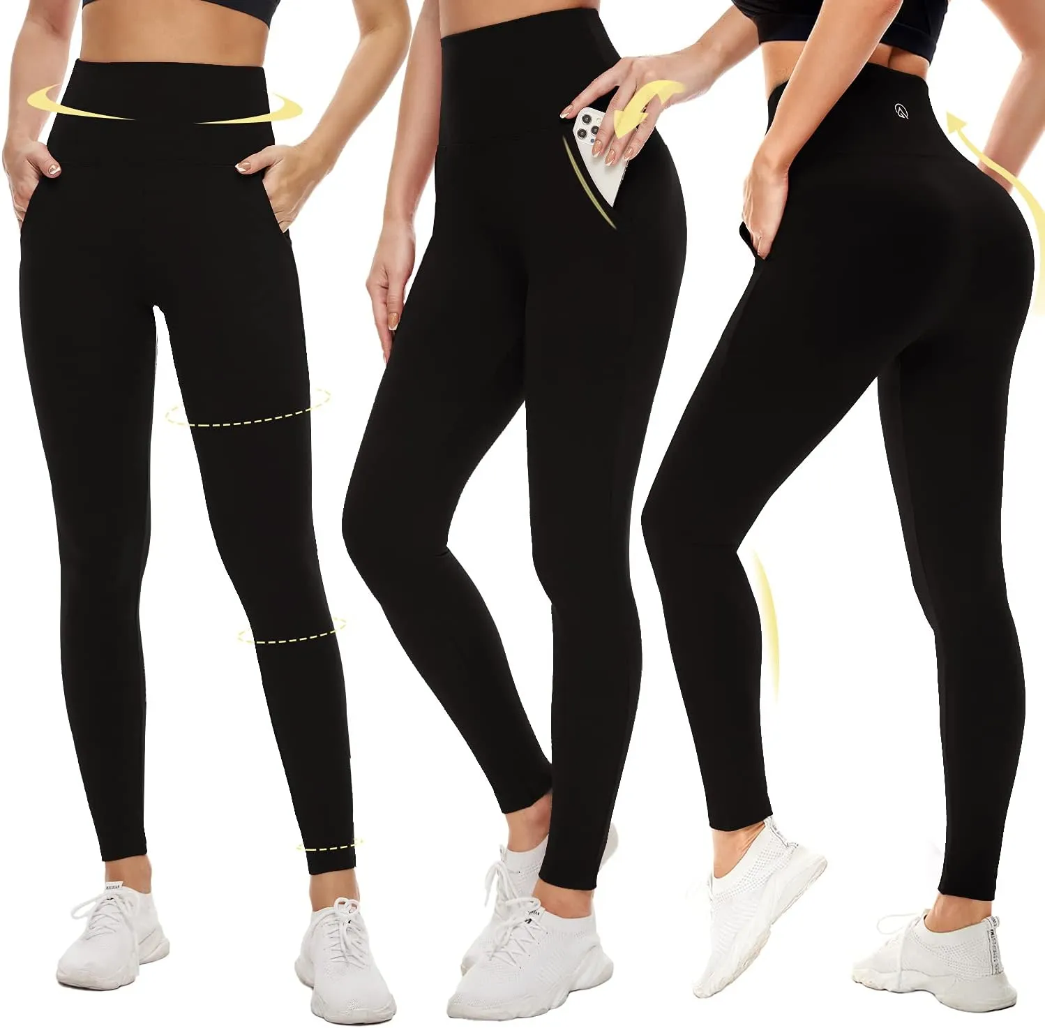 Aoliks Leggings with Pockets for Women - High Waist Tummy Control Yoga Pants Running Gym Workout Dance Pants