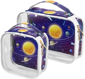 Asteroids-nebula 2 Pack Clear Toiletry Bag Women Men, Portable Waterproof Clear Pouch, Cosmetic Bag with Double Zippers Large Opening Traveling with Handle for Bathroom Traveling Vacation Organizing