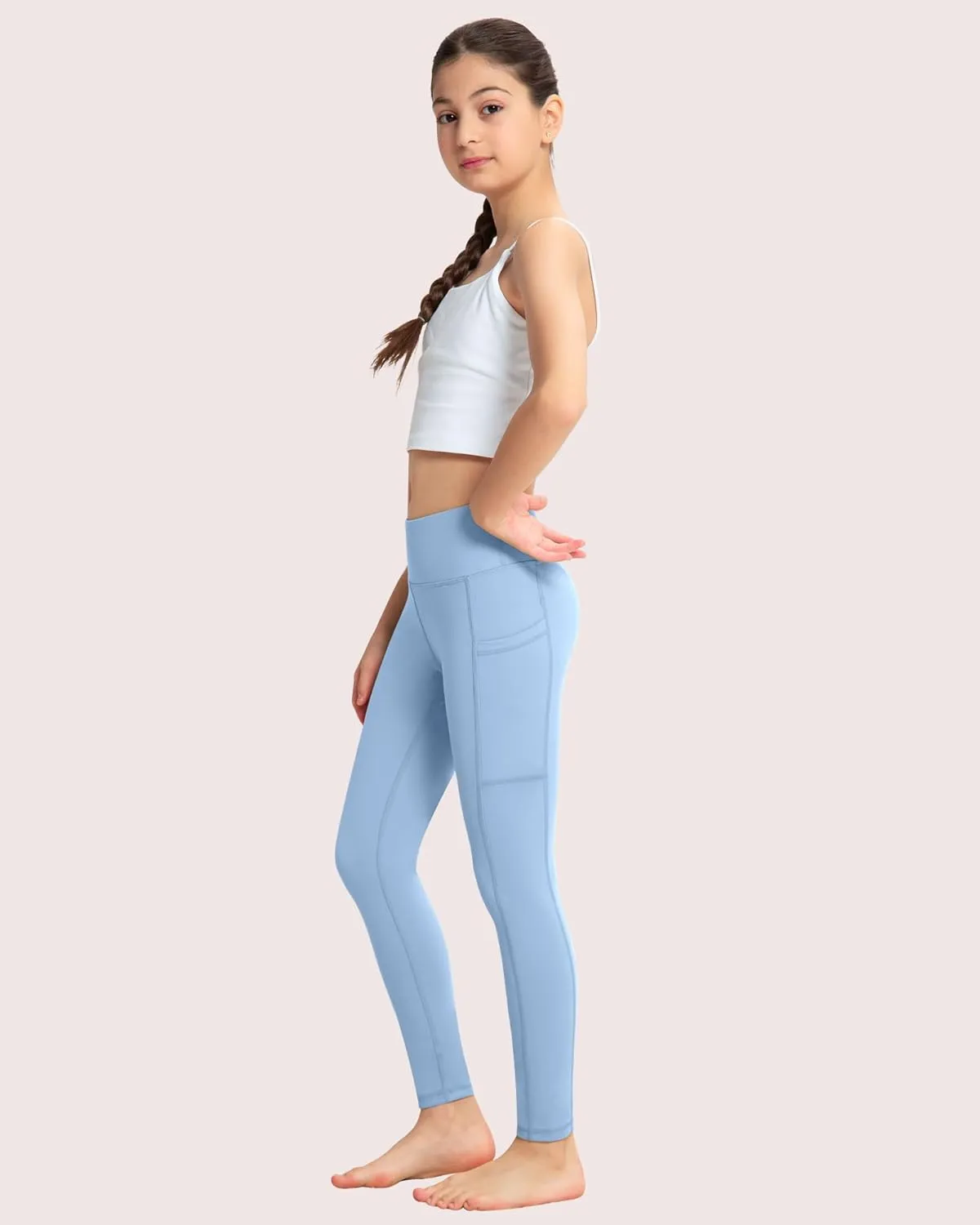 ATHVOTAR Girls Leggings with Pockets: High Waisted Yoga Workout Athletic Dance Running Pants 4 Packs