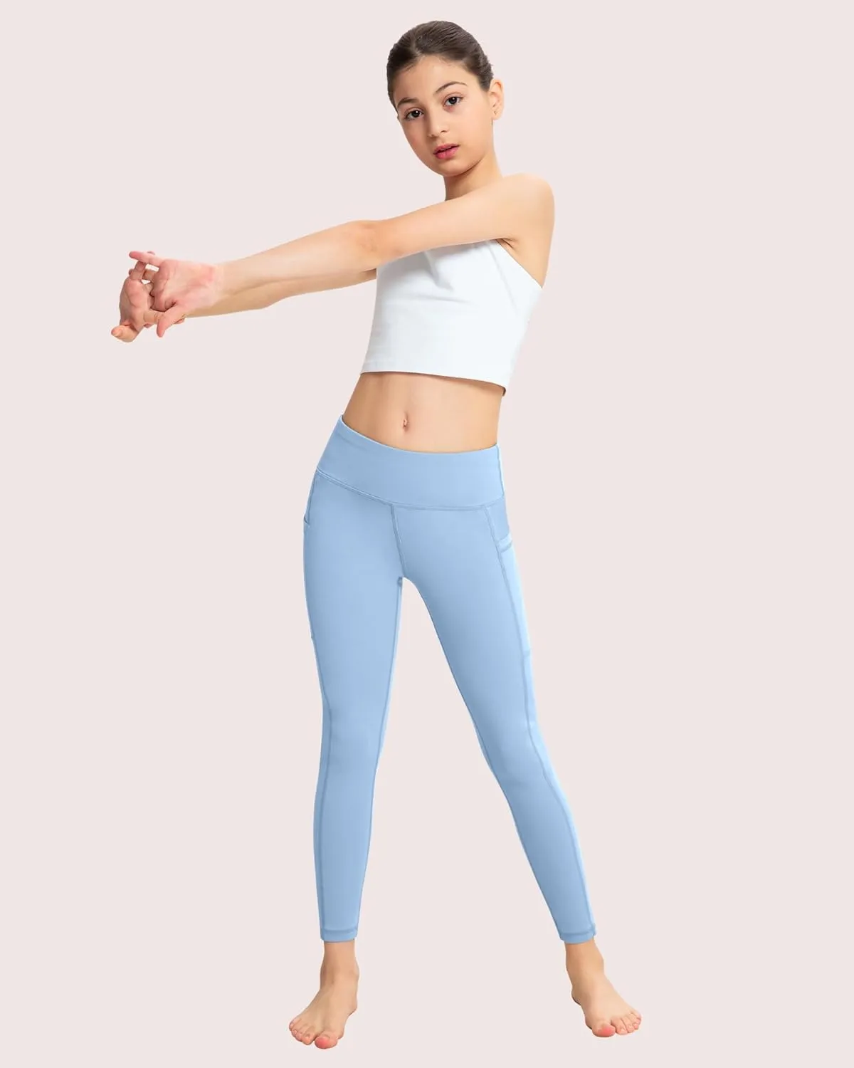 ATHVOTAR Girls Leggings with Pockets: High Waisted Yoga Workout Athletic Dance Running Pants 4 Packs