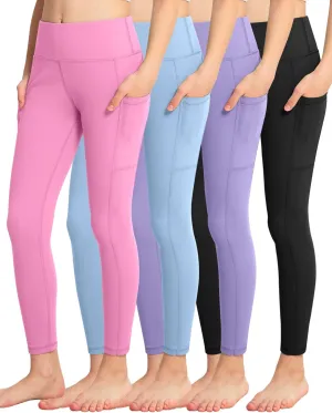 ATHVOTAR Girls Leggings with Pockets: High Waisted Yoga Workout Athletic Dance Running Pants 4 Packs