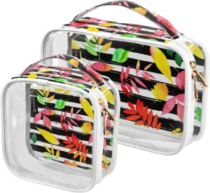 Autumn-pattern 2 Pack Clear Toiletry Bag Women Men, Portable Waterproof Clear Pouch, Cosmetic Bag with Double Zippers Large Opening Traveling with Handle for Bathroom Traveling Vacation Organizing