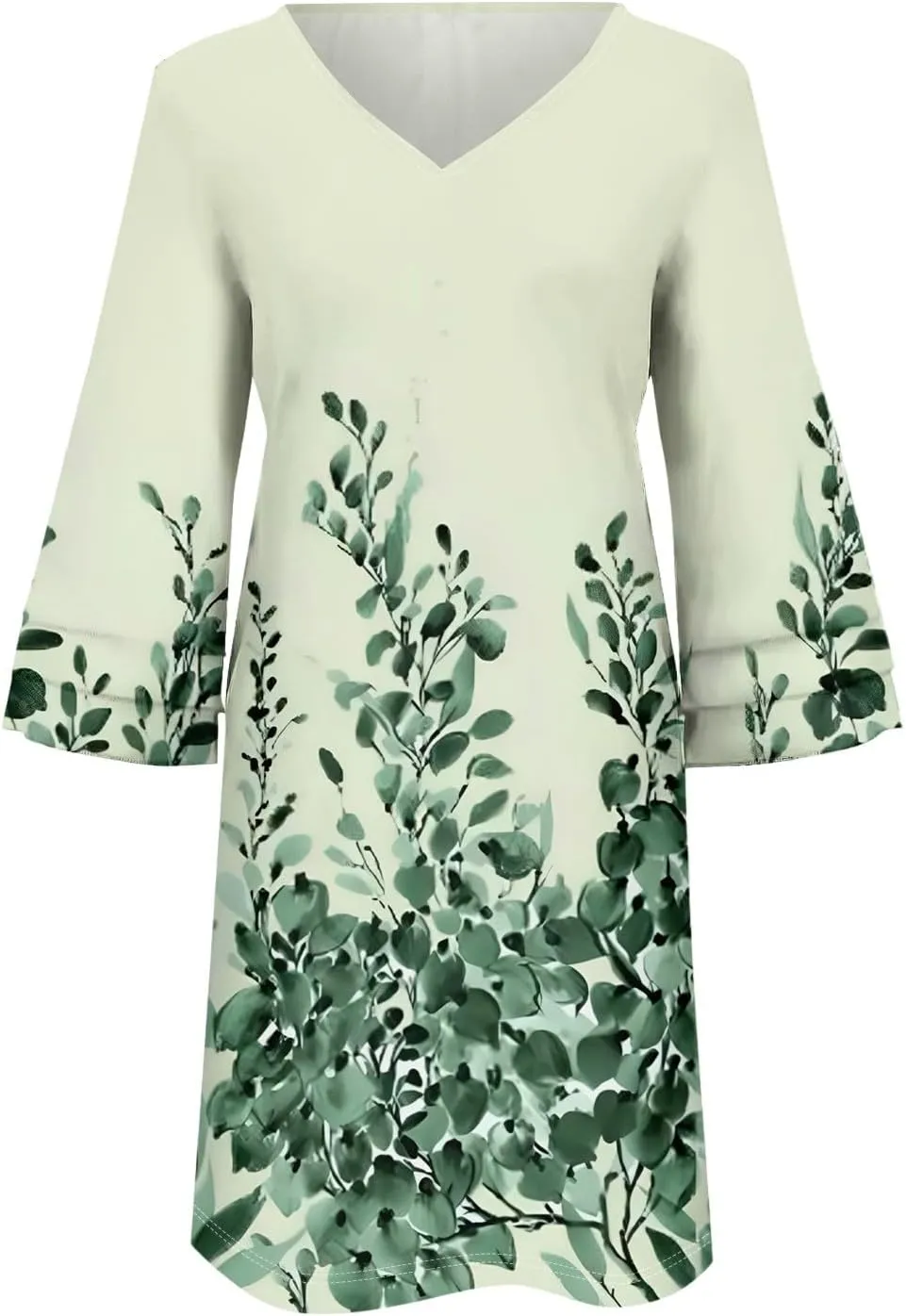 Beach Dresses for Women,2025 Summer Trendy Floral Print Boho Dress,Casual Loose V Neck Bell 3/4 Sleeve Mini Dress