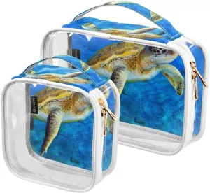 Big Turtle 2 Pack Clear Toiletry Bag Women Men, Portable Waterproof Clear Pouch, Cosmetic Bag with Double Zippers Large Opening Traveling with Handle for Bathroom Traveling Vacation Organizing