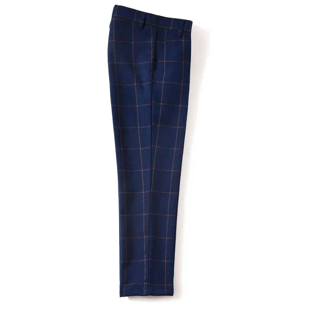 Blue Plaid Elegant Formal 4 Piece Boy's Formal Suits With Vest Pants Shirt Tie