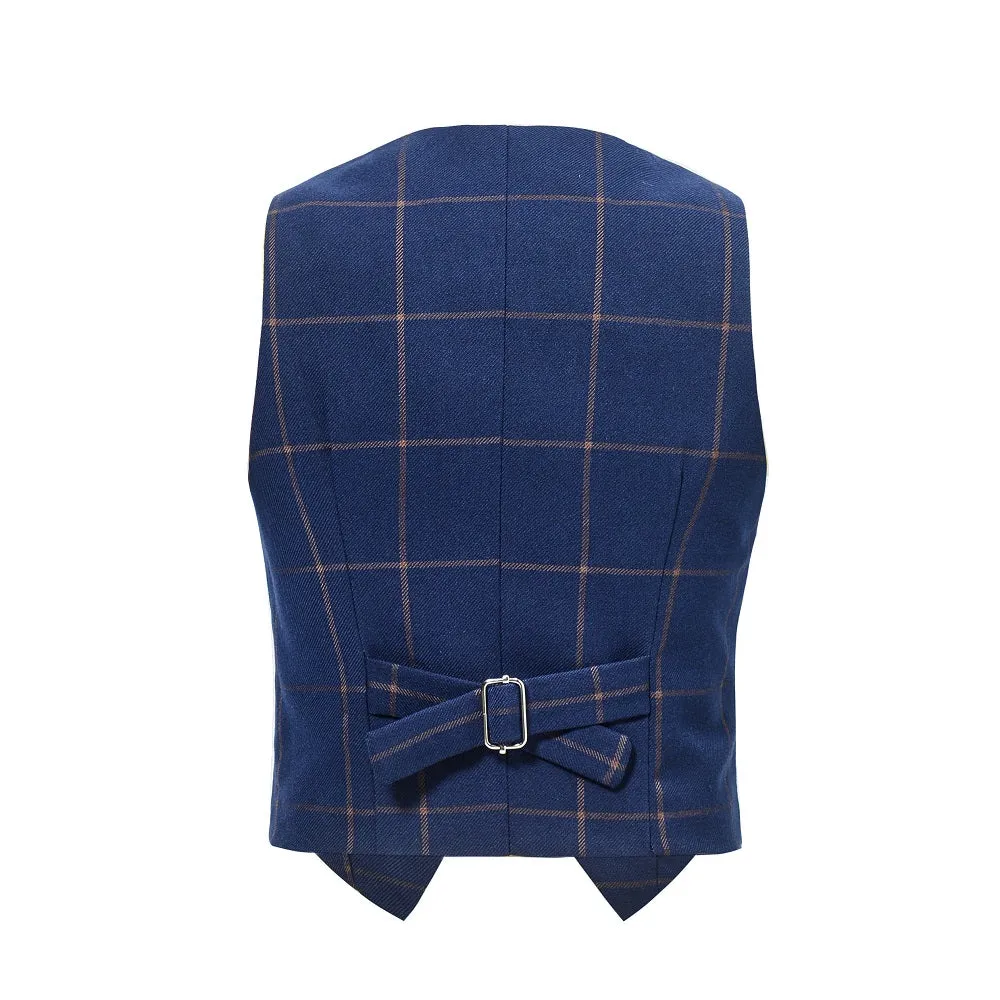 Blue Plaid Elegant Formal 4 Piece Boy's Formal Suits With Vest Pants Shirt Tie