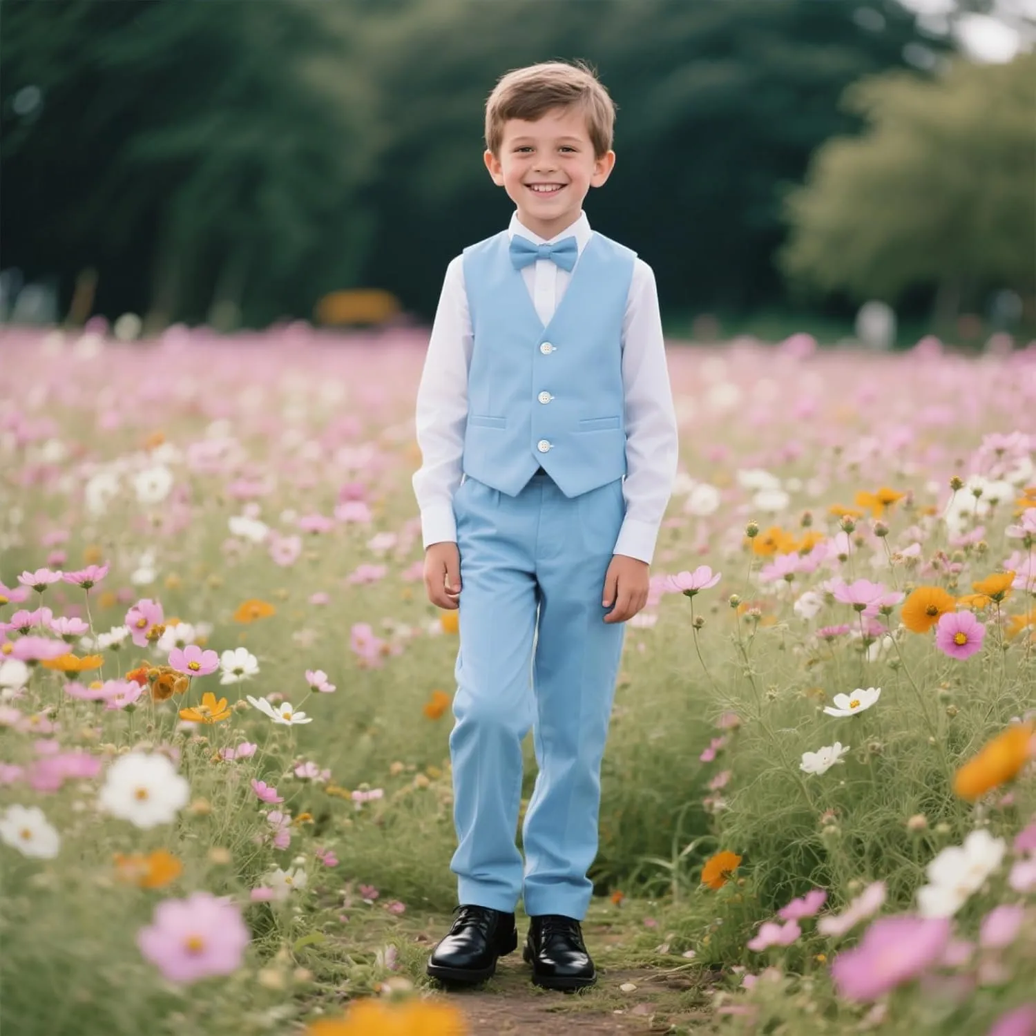 Boy Suits 2 Piece Slim Fit Formal Set with Vest Pants for Kids Wedding Ring Bearer Party Dresswear Outfit