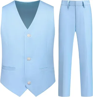 Boy Suits 2 Piece Slim Fit Formal Set with Vest Pants for Kids Wedding Ring Bearer Party Dresswear Outfit