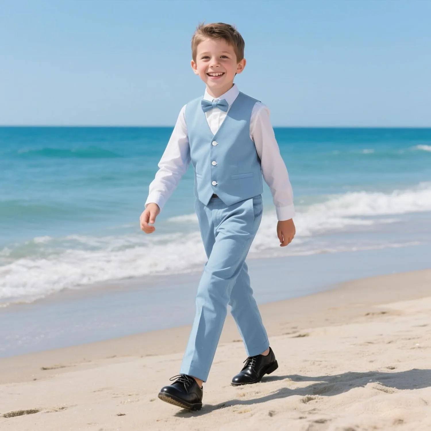 Boy Suits 2 Piece Slim Fit Formal Set with Vest Pants for Kids Wedding Ring Bearer Party Dresswear Outfit