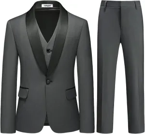 Boy Suits 3 Piece Slim Fit Formal Suit Set with Tuxedo Jacket Vest Pants for Kids Wedding Ring Bearer Party