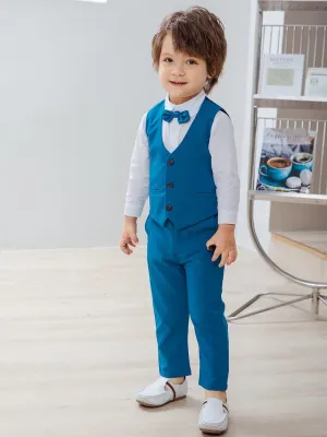 Boys Gentleman Suits Toddler Kids Wedding Outfit Clothes 4 Pieces Dress Shirt & Pants & Vest Set with Bowtie, 2-8 Years