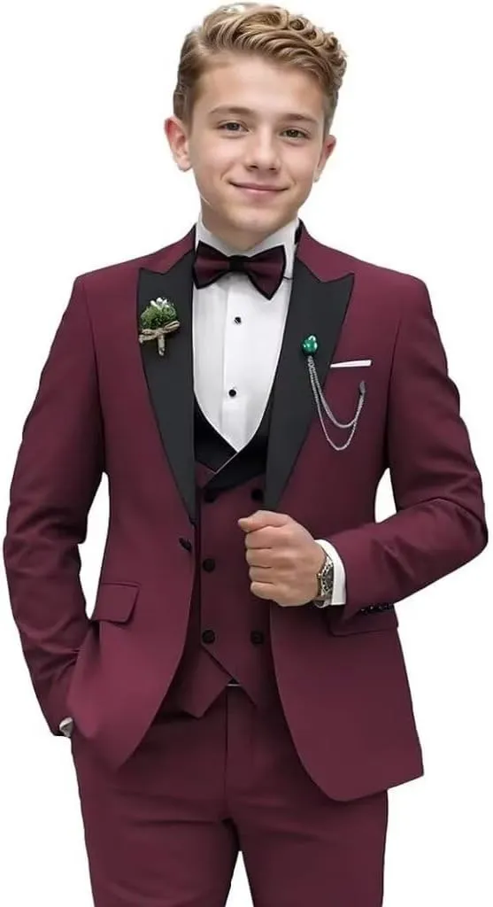 Boys Suit 3-Pieces Formal Tuxedo Slim Fit Suits for Boys Blazer Vest Pants Set Wedding Ring Bear Outfit Prom Kids Tuxedo