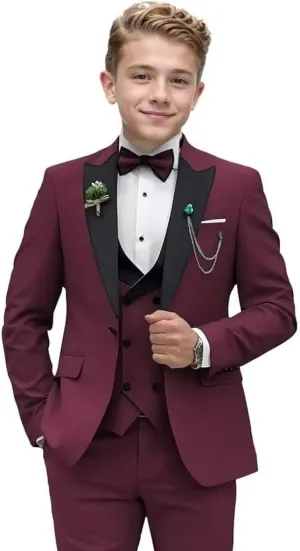 Boys Suit 3-Pieces Formal Tuxedo Slim Fit Suits for Boys Blazer Vest Pants Set Wedding Ring Bear Outfit Prom Kids Tuxedo