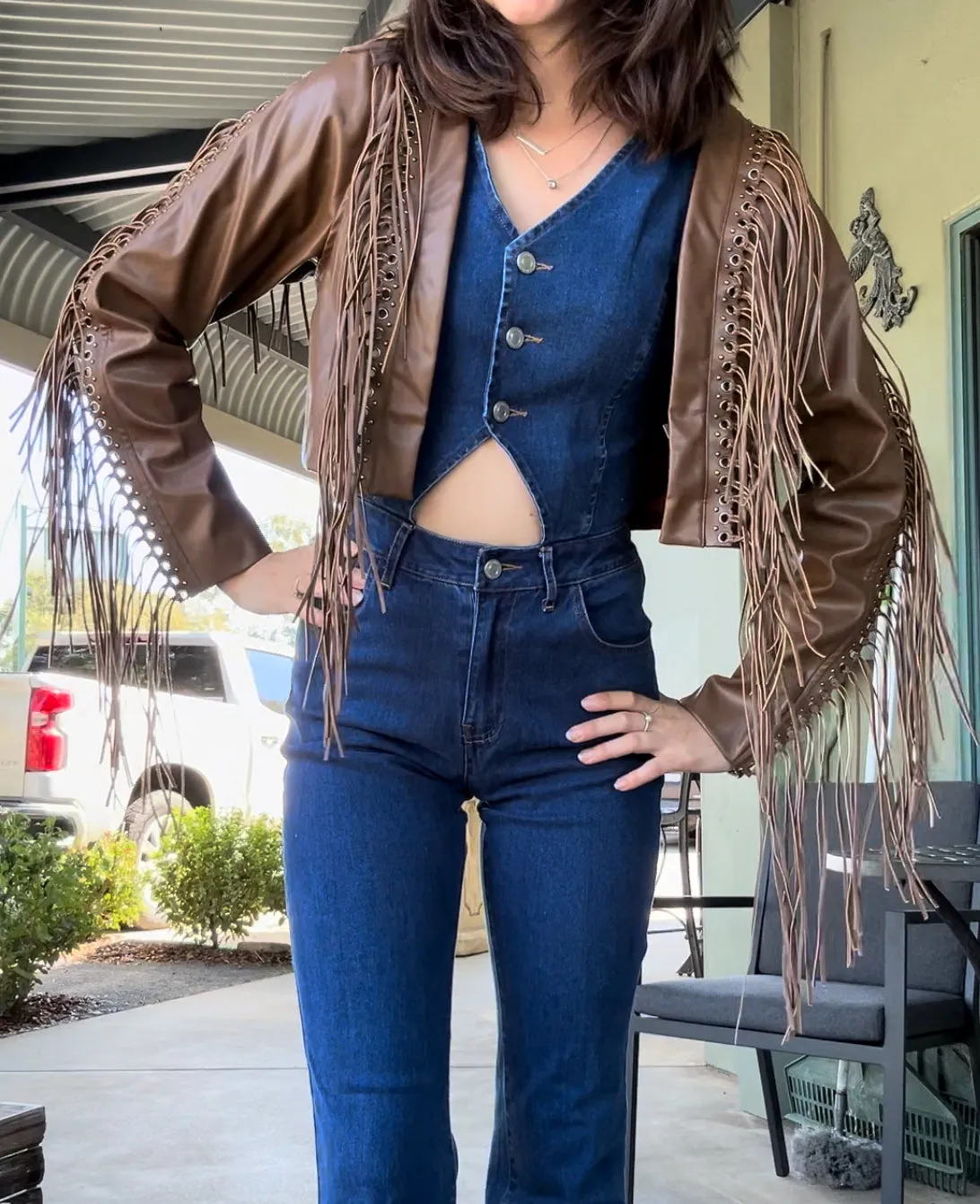 Braided Fringe Open Crop Jacket