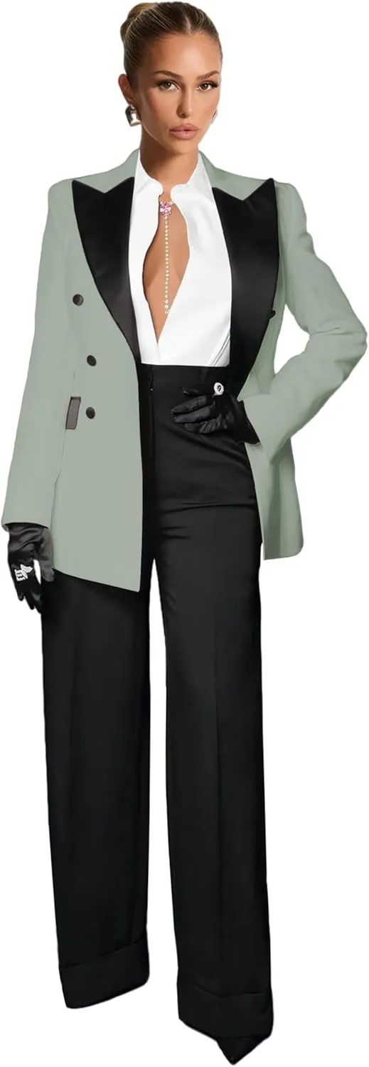 Business Pant Suits for Women Wedding Women Suits 2 Piece Double Breasted Tuxedo Casual Peak Lapel Prom Womens Suit