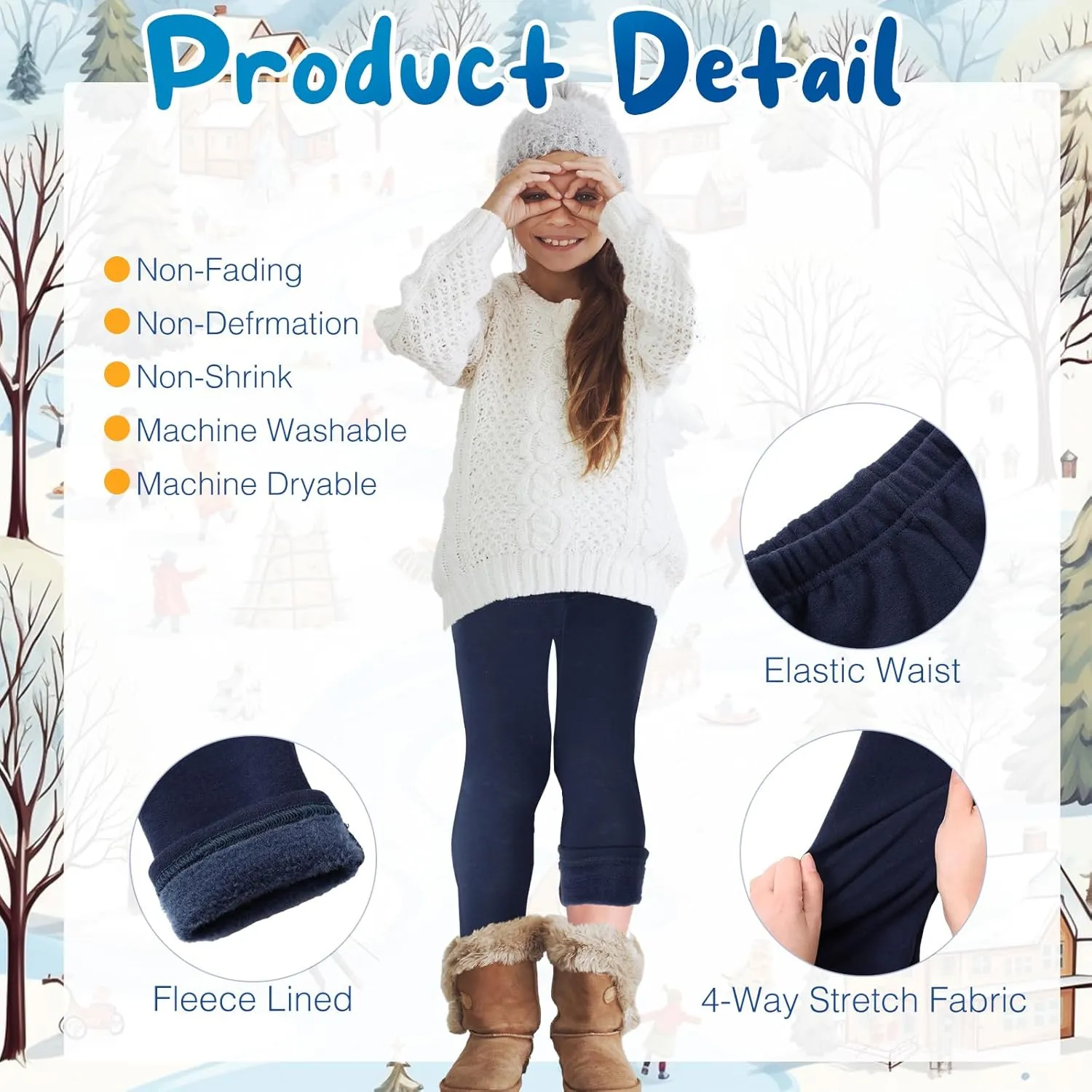 Chuarry Girls Winter Leggings Fleece Lined Warm Basic Pants Thick for Kid Toddler