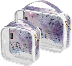 Color Music-notes-texture 2 Pack Clear Toiletry Bag Women Men, Portable Waterproof Clear Pouch, Cosmetic Bag with Double Zippers Large Opening Traveling with Handle for Bathroom Traveling Vacation Org