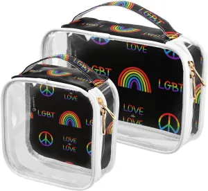 Colorful Peace Pattern 2 Pack Clear Toiletry Bag Women Men, Portable Waterproof Clear Pouch, Cosmetic Bag with Double Zippers Large Opening Traveling with Handle for Bathroom Traveling Vacation Organi