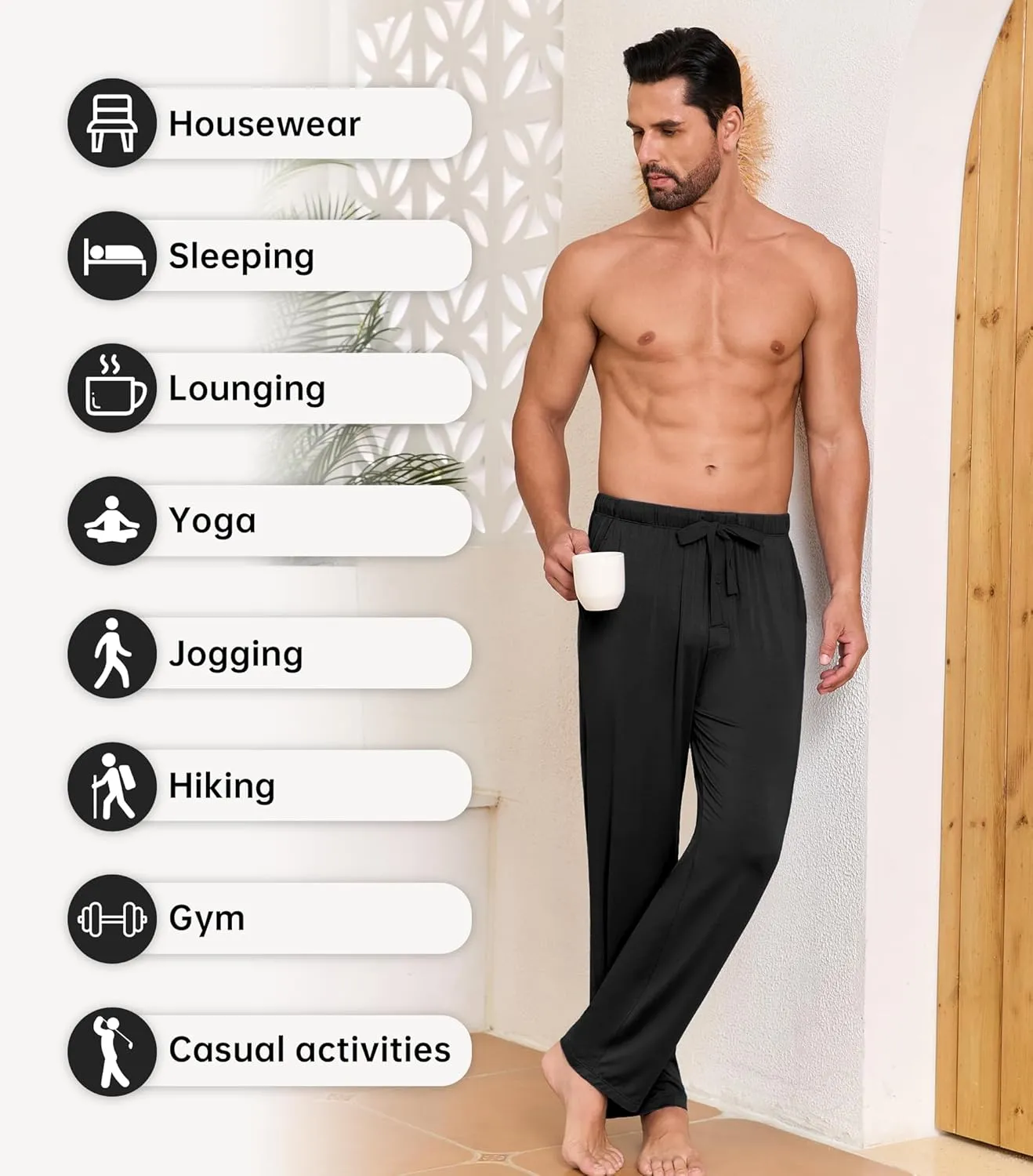 COLORFULLEAF Men's Pajama Pants Made from Bamboo Rayon Lounge Pants Summer Drawstring Yoga Sweatpants with Pockets
