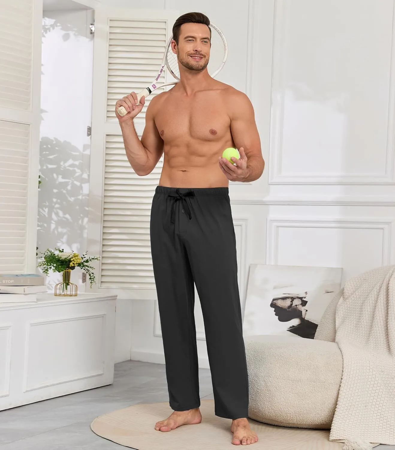 COLORFULLEAF Men's Pajama Pants Made from Bamboo Rayon Lounge Pants Summer Drawstring Yoga Sweatpants with Pockets