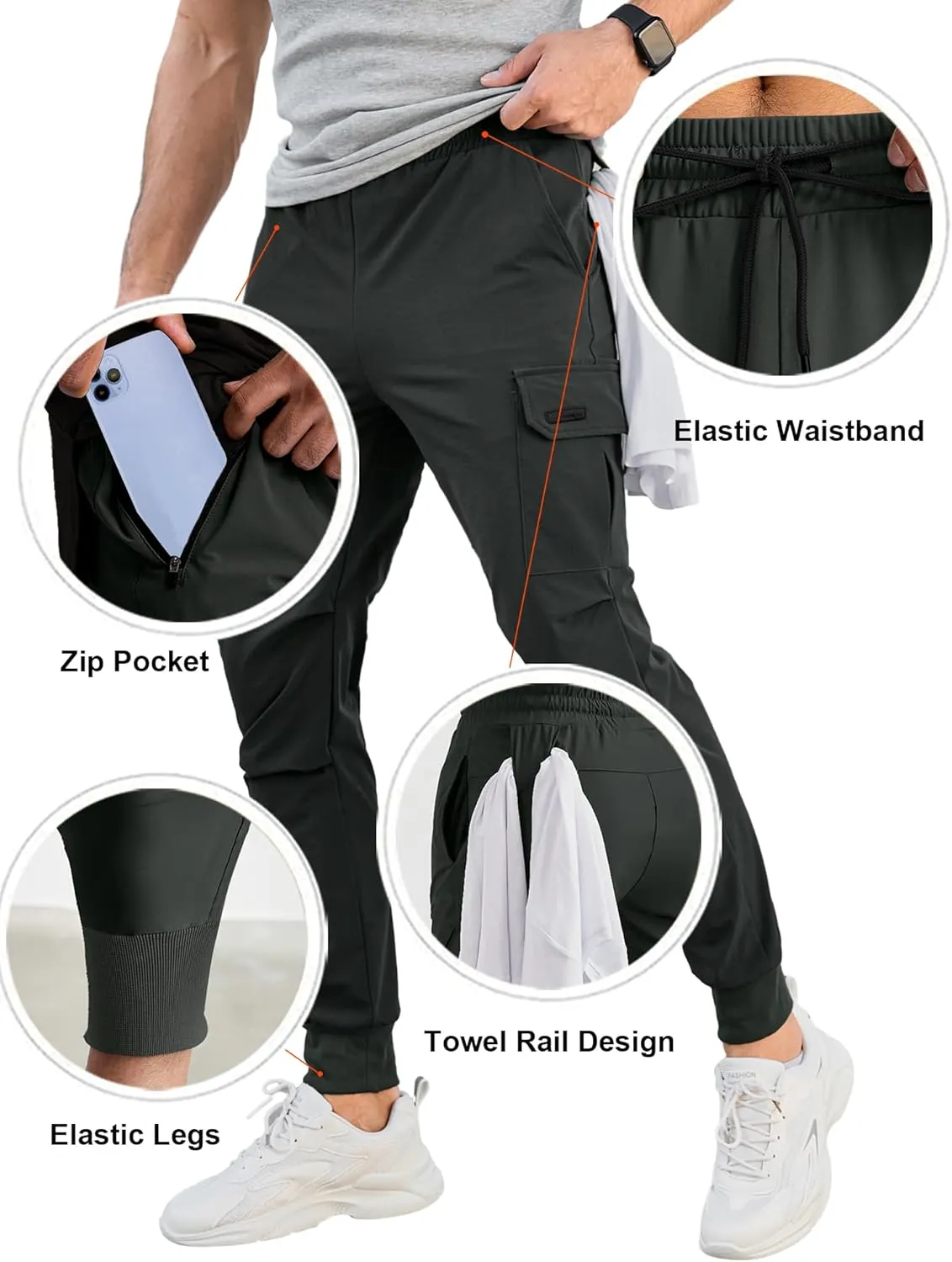 Comdecevis Men's Cargo Jogger Pants Stretch Sweatpants Slim Fit Tactical Pants with Zipper Pockets Casual Trousers