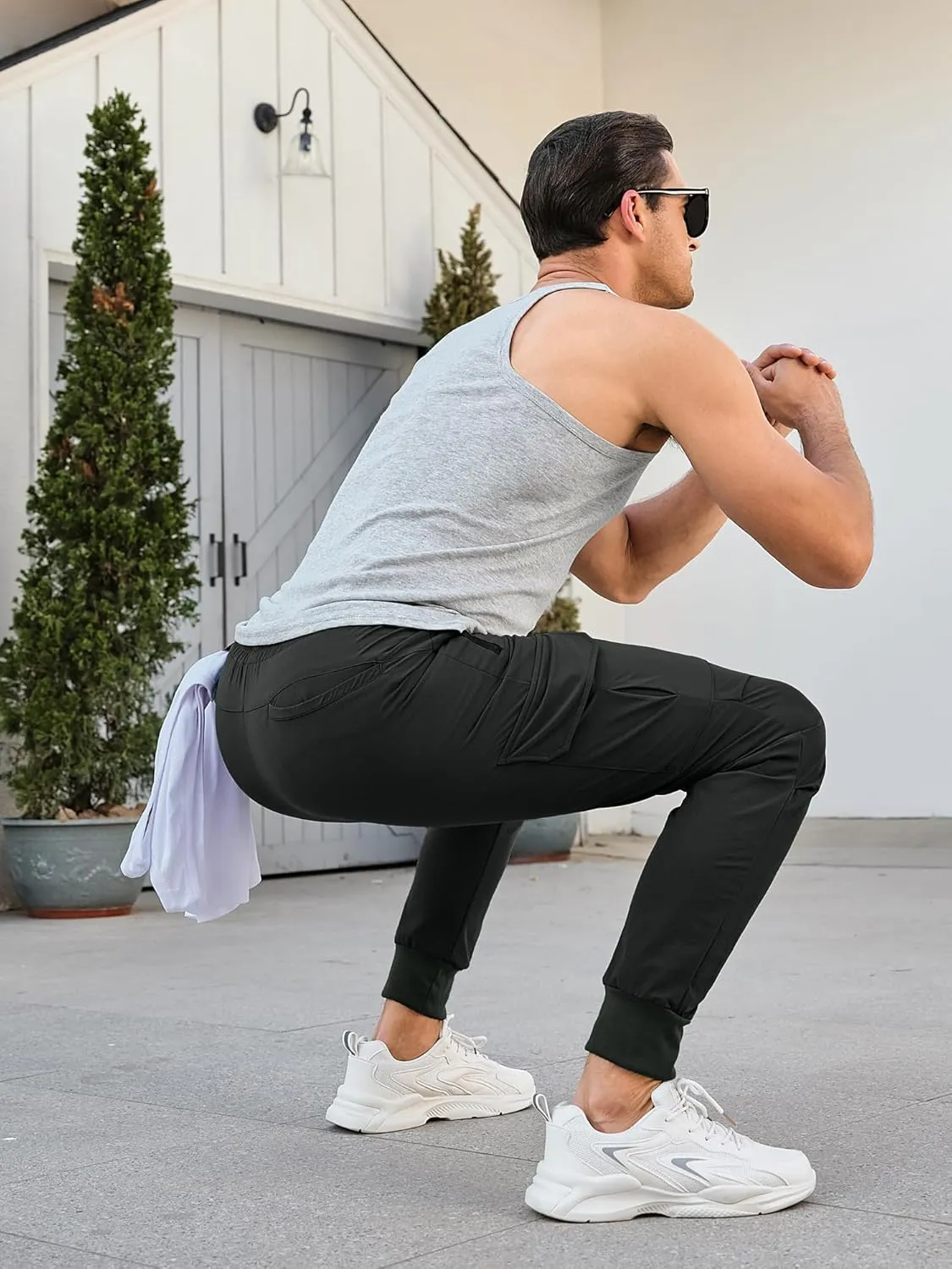 Comdecevis Men's Cargo Jogger Pants Stretch Sweatpants Slim Fit Tactical Pants with Zipper Pockets Casual Trousers