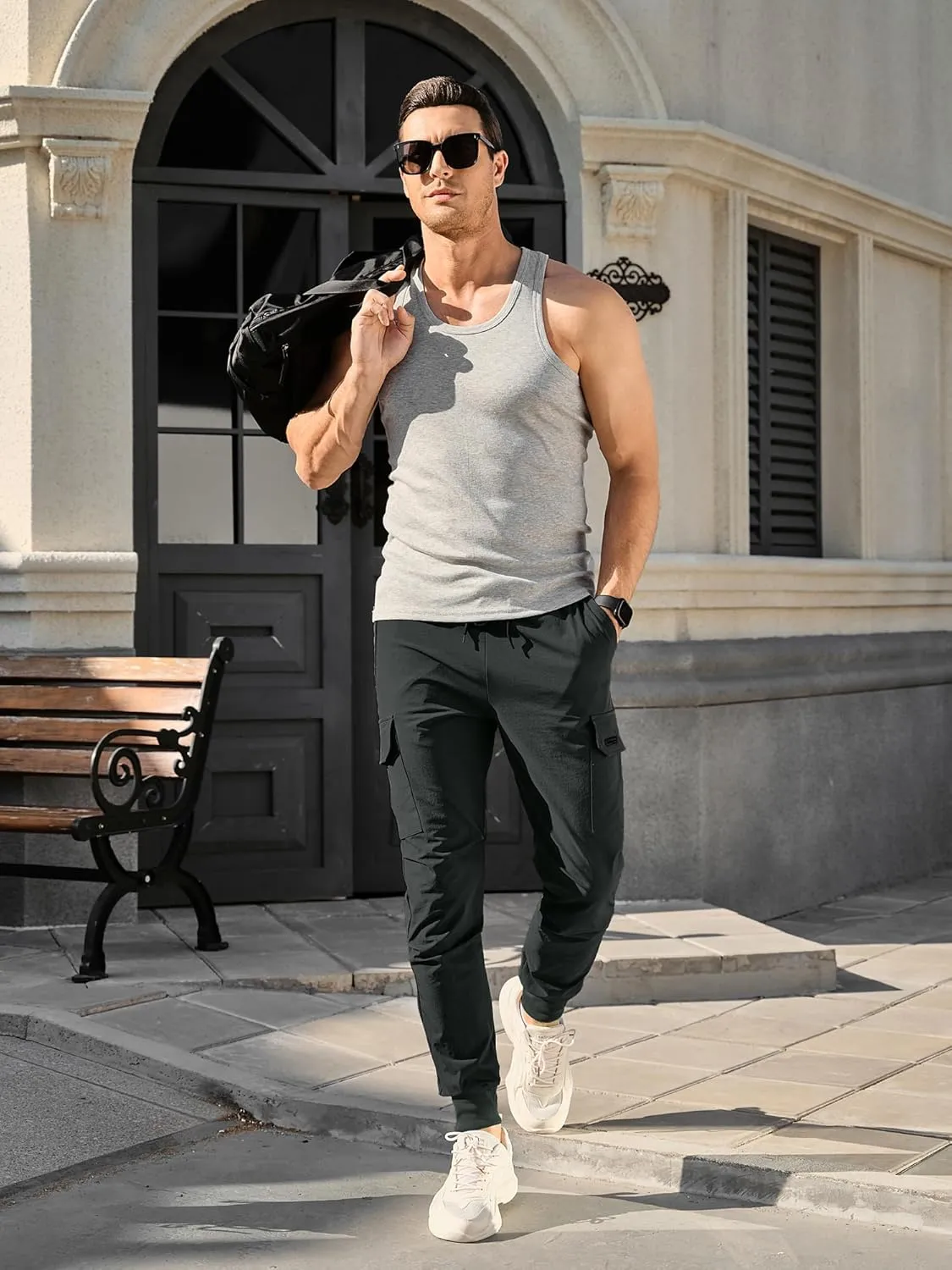 Comdecevis Men's Cargo Jogger Pants Stretch Sweatpants Slim Fit Tactical Pants with Zipper Pockets Casual Trousers