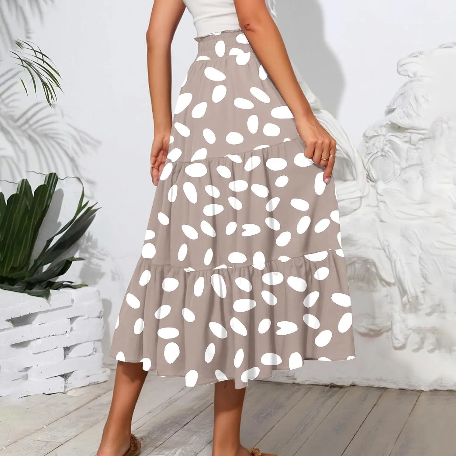 COTECRAM Women's 2025 Bohemian Beach Skirts Flowy High Waist Tiered A Line Midi Skirt Trendy Summer Pleated Long Skirts