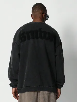 Crew Neck Sweatshirt With Side Snaps And Applique
